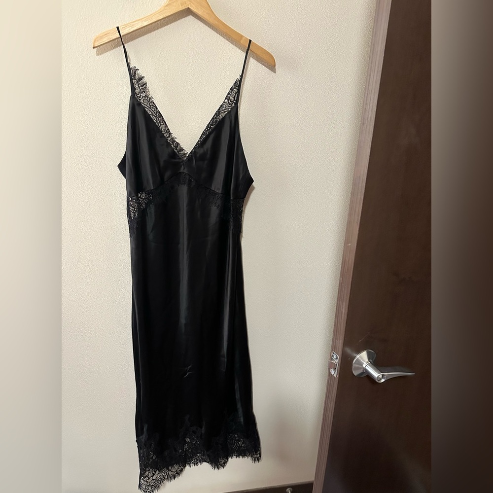 NWT L'AGENCE Scotlyn Lace-Trim Slip Dress black silk size US 14 - Picture 2 of 6